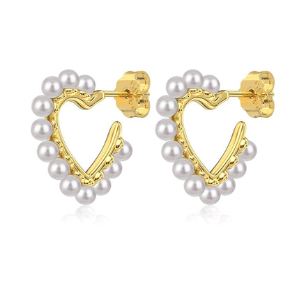 “Pearl Devotion” 925 Sterling Silver Heart Pearl Stud Earrings