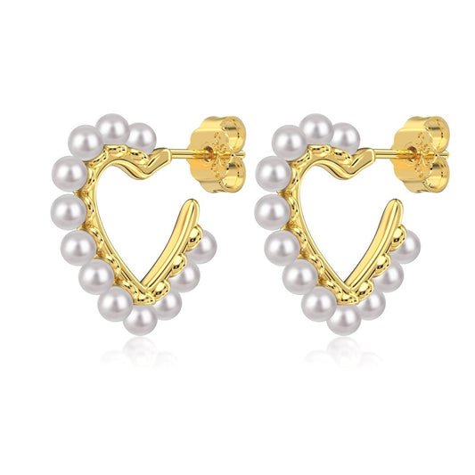 “Pearl Devotion” 925 Sterling Silver Heart Pearl Stud Earrings