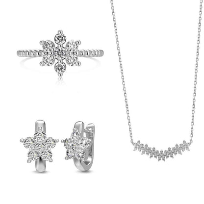 “Snowfall Radiance” S925 Sterling Silver Snowflake Jewelry Set