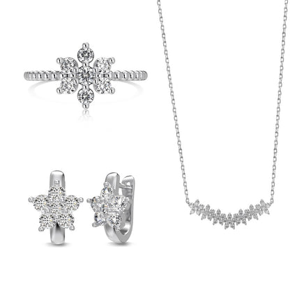 “Frost Étoile” S925 Sterling Silver Snowflake Zircon Jewelry Set (Necklace, Earrings & Ring)