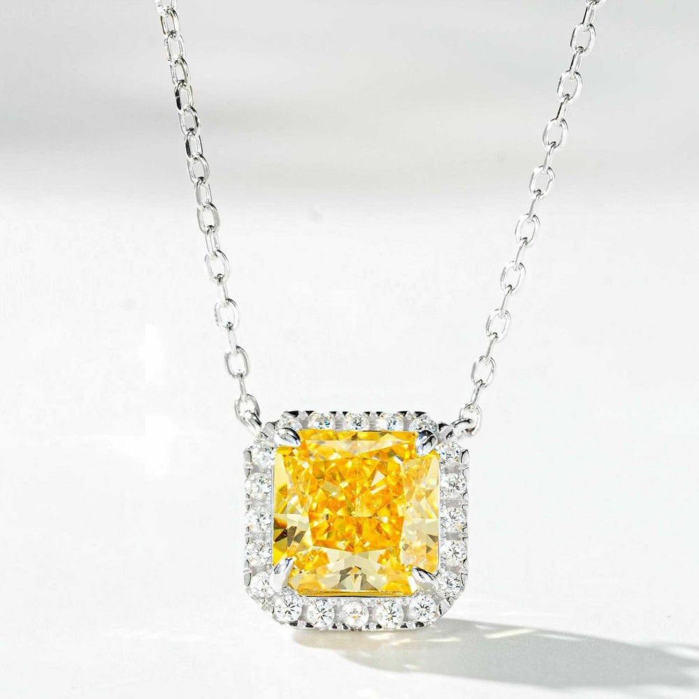 “Canary Ice” S925 Sterling Silver Yellow Radiant-Cut Jewelry Set