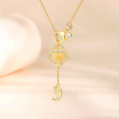 “Moonlit Heartfall” 925 Sterling Silver Star Moon Heart Pendant Necklace
