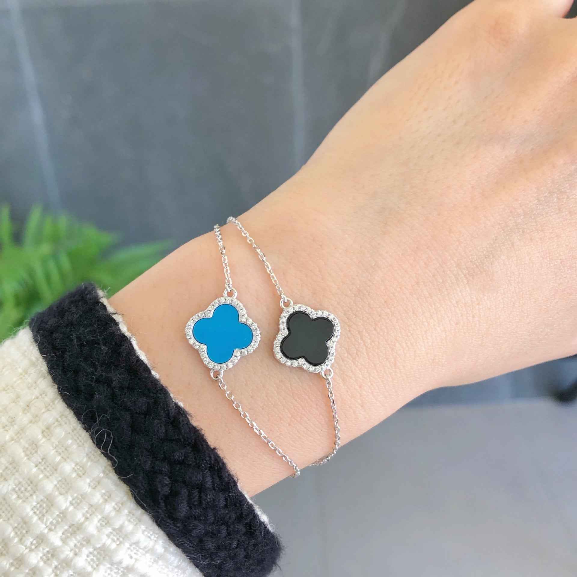 “Lucky Clover Élite” S925 Sterling Silver Pavé Clover Bracelet