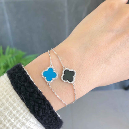“Lucky Clover Élite” S925 Sterling Silver Pavé Clover Bracelet