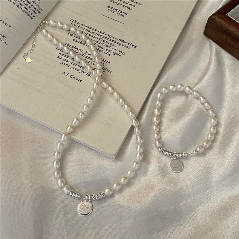 “Fortune Pearl” 925 Sterling Silver Freshwater Pearl Necklace & Bracelet Set