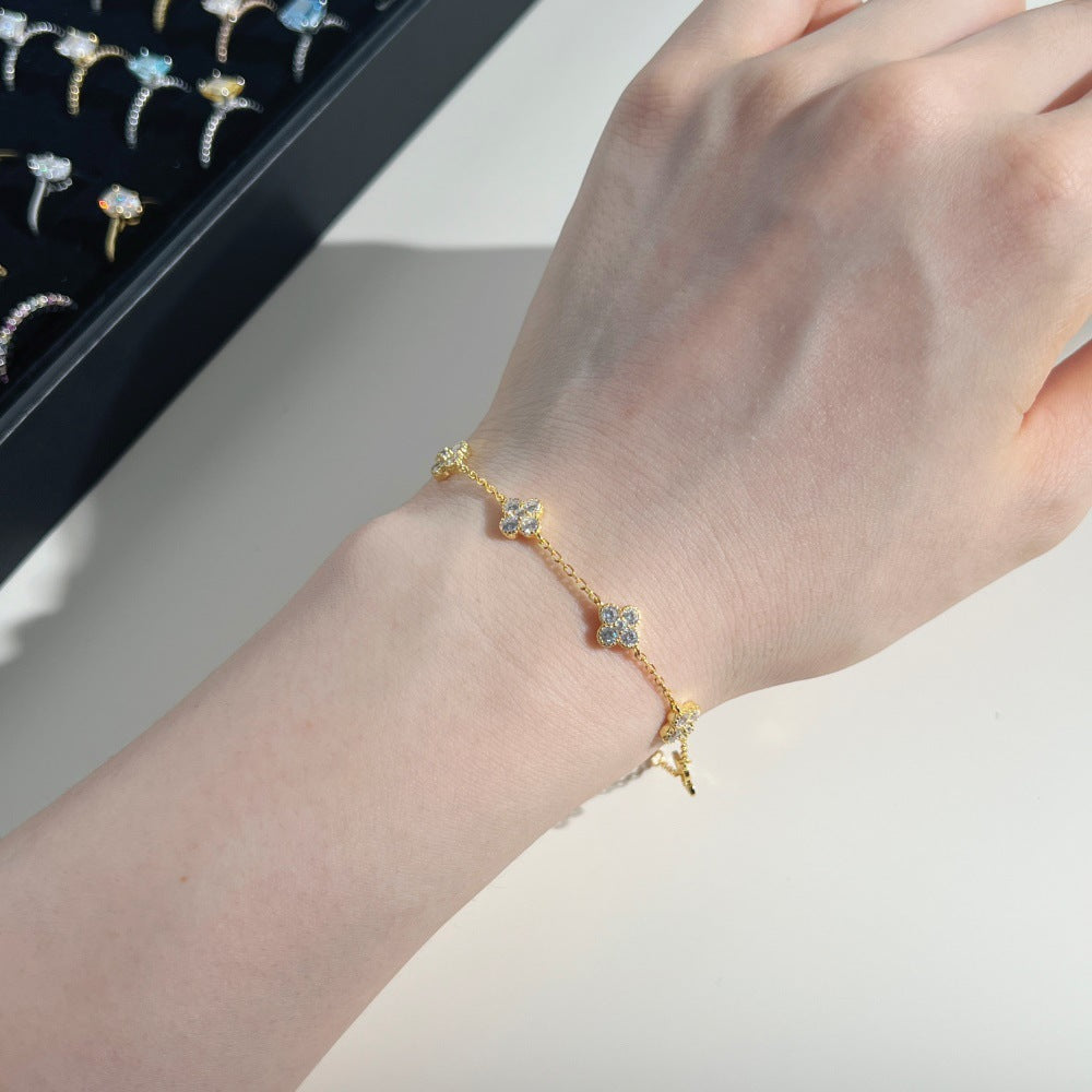 “Roselle Clover” S925 Sterling Silver Four-Leaf Flower Bracelet