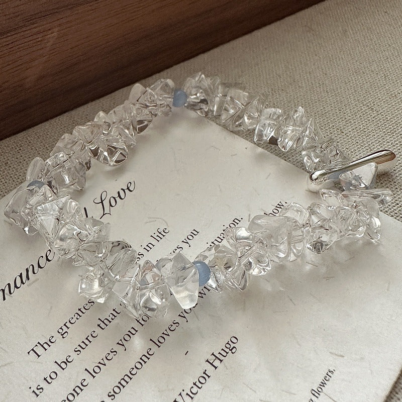 "Moonlit Flow" S925 Sterling Silver Irregular White Crystal Bracelet