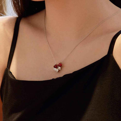 “Rouge Vow” S925 Sterling Silver Heart Zircon Jewelry Set (Necklace & Earrings)