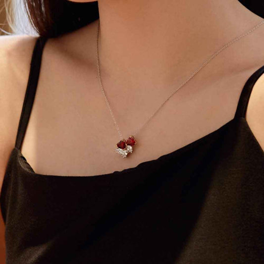 “Rouge Vow” S925 Sterling Silver Heart Zircon Jewelry Set (Necklace & Earrings)