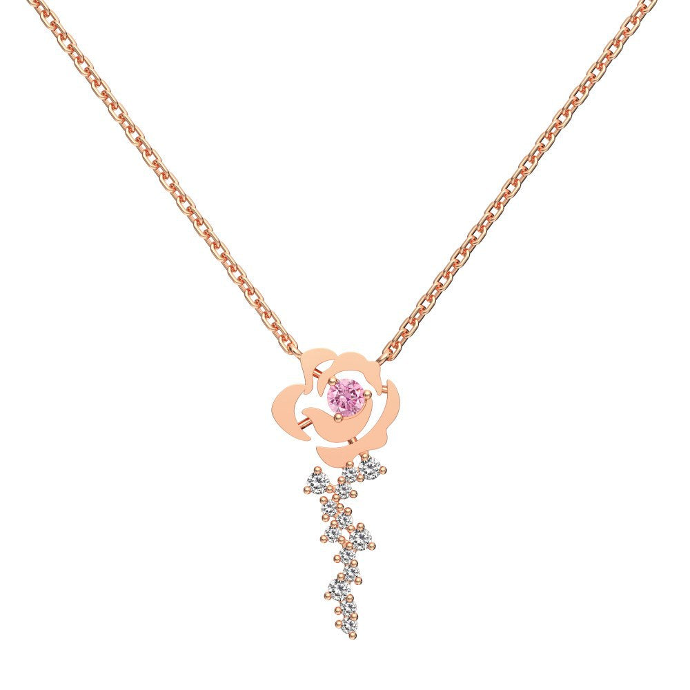 “Rosette Éclat” S925 Sterling Silver Hollow Rose Zircon Necklace