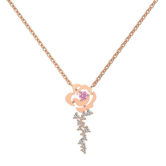 “Rosette Éclat” S925 Sterling Silver Hollow Rose Zircon Necklace