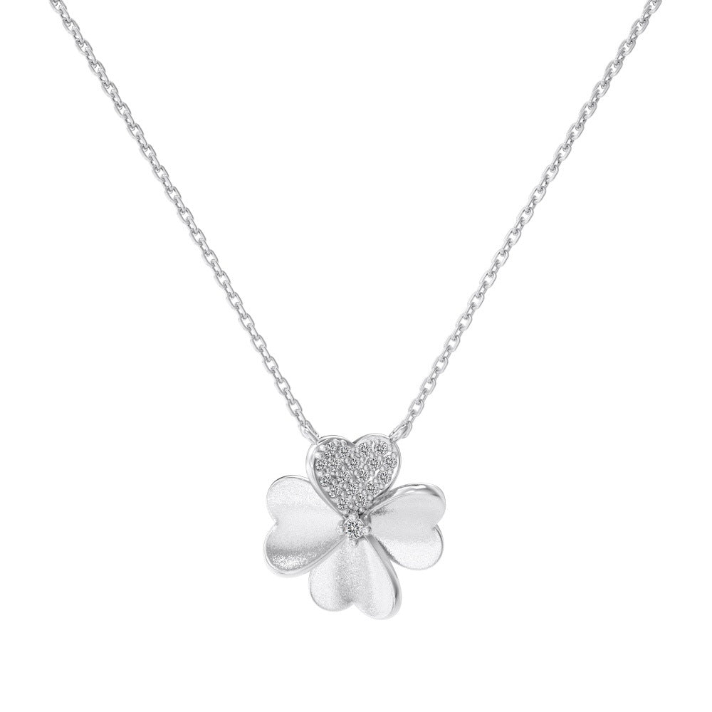 “Lucky Heart Clover” S925 Sterling Silver Heart Clover Jewelry Set (Necklace & Ring)