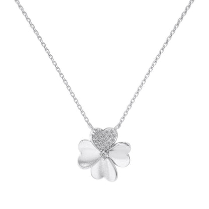 “Lucky Heart Clover” S925 Sterling Silver Heart Clover Jewelry Set (Necklace & Ring)