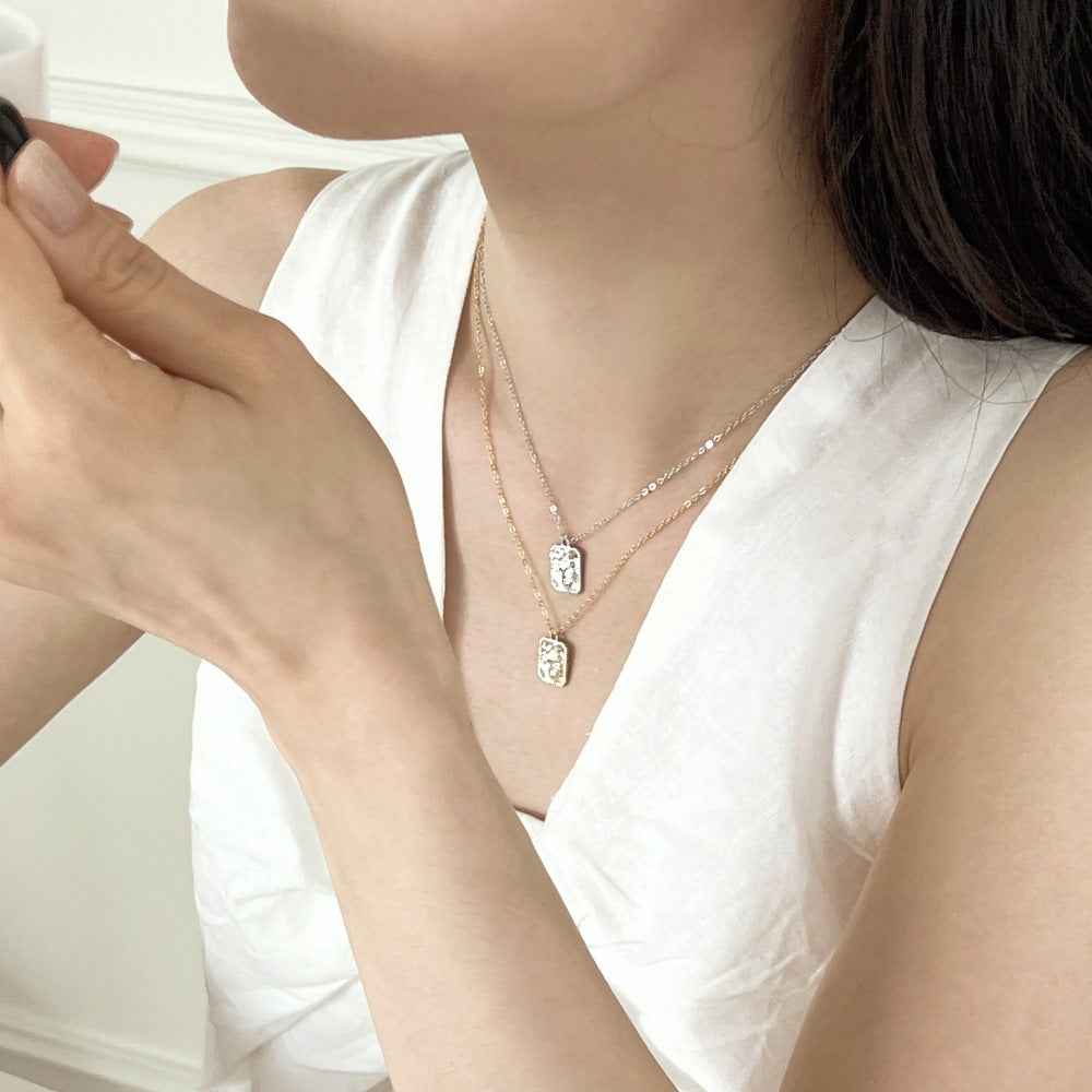 “Gleam Square” 925 Sterling Silver Textured Rectangle Pendant Necklace