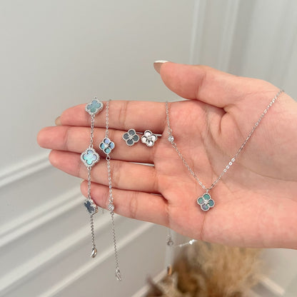"Mist Petals" 925 Sterling Silver Mother-of-Pearl Clover Jewelry Set