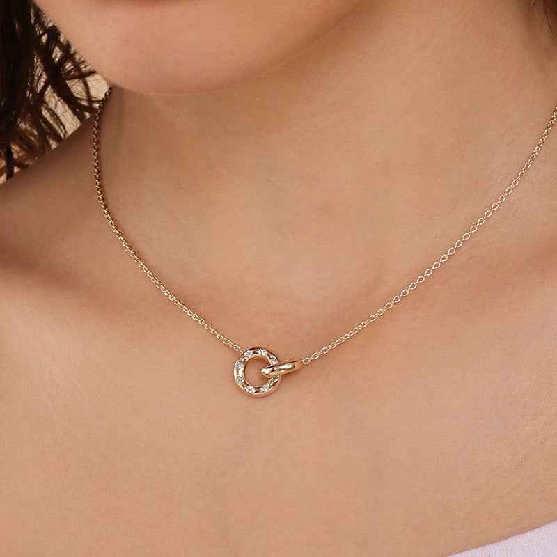 “Luna Loop” 925 Sterling Silver Pavé Circle Pendant Necklace