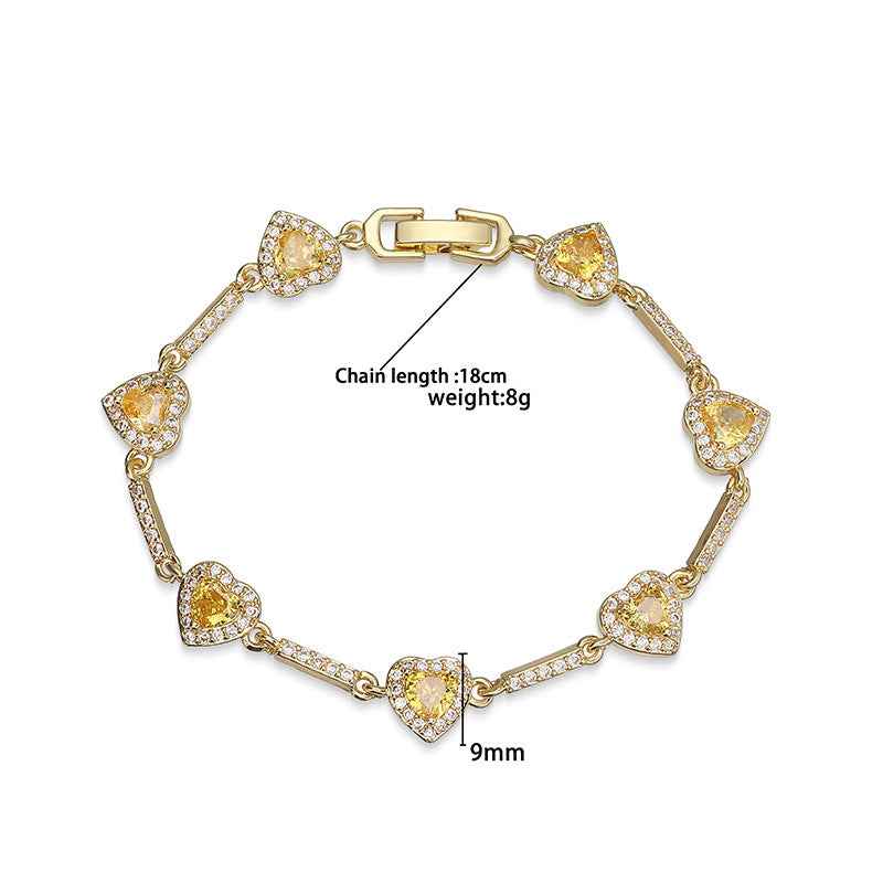 “Heartline” Gold-Tone Brass Colorful Zircon Heart Jewelry Set