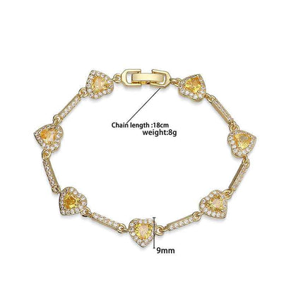 “Heartline” Gold-Tone Brass Colorful Zircon Heart Jewelry Set