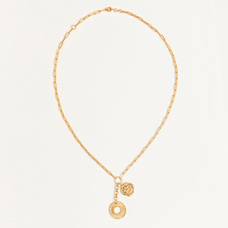 “Orbit Muse” 18K Real Gold Plated Brass Round Pendant Y-Necklace