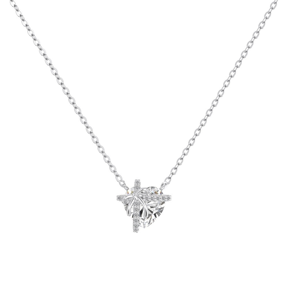 “Heartbound Promise” 925 Sterling Silver 5A Cubic Zirconia Heart Necklace & Ring Set