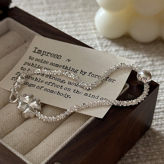 "Lucky Gleam" S925 Sterling Silver Four-Leaf Clover Bracelet