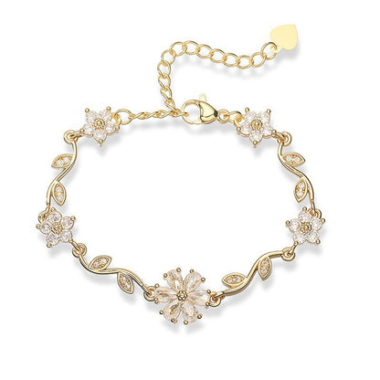 “Blossom Vine” Gold-Tone Brass Multicolor Zircon Flower Bracelet