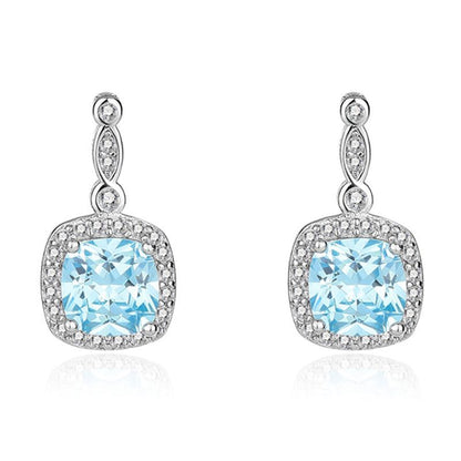“Ocean Lumière” 925 Sterling Silver Blue Zircon Halo Jewelry Set