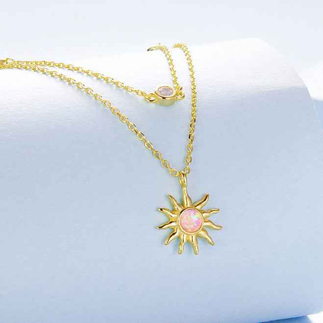 “Aurora Sol” 925 Sterling Silver Opal Sun & Moon Jewelry Set