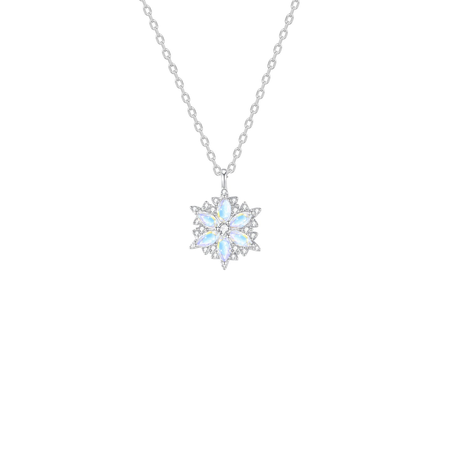 Aurora Snowspin 925 Sterling Silver Rotating Snowflake Necklace
