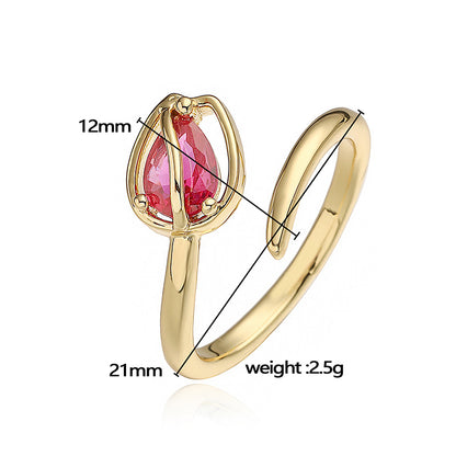 Tulip Éclat Brass Genuine Gold-Plated 3A Zircon Floral Necklace & Ring Set