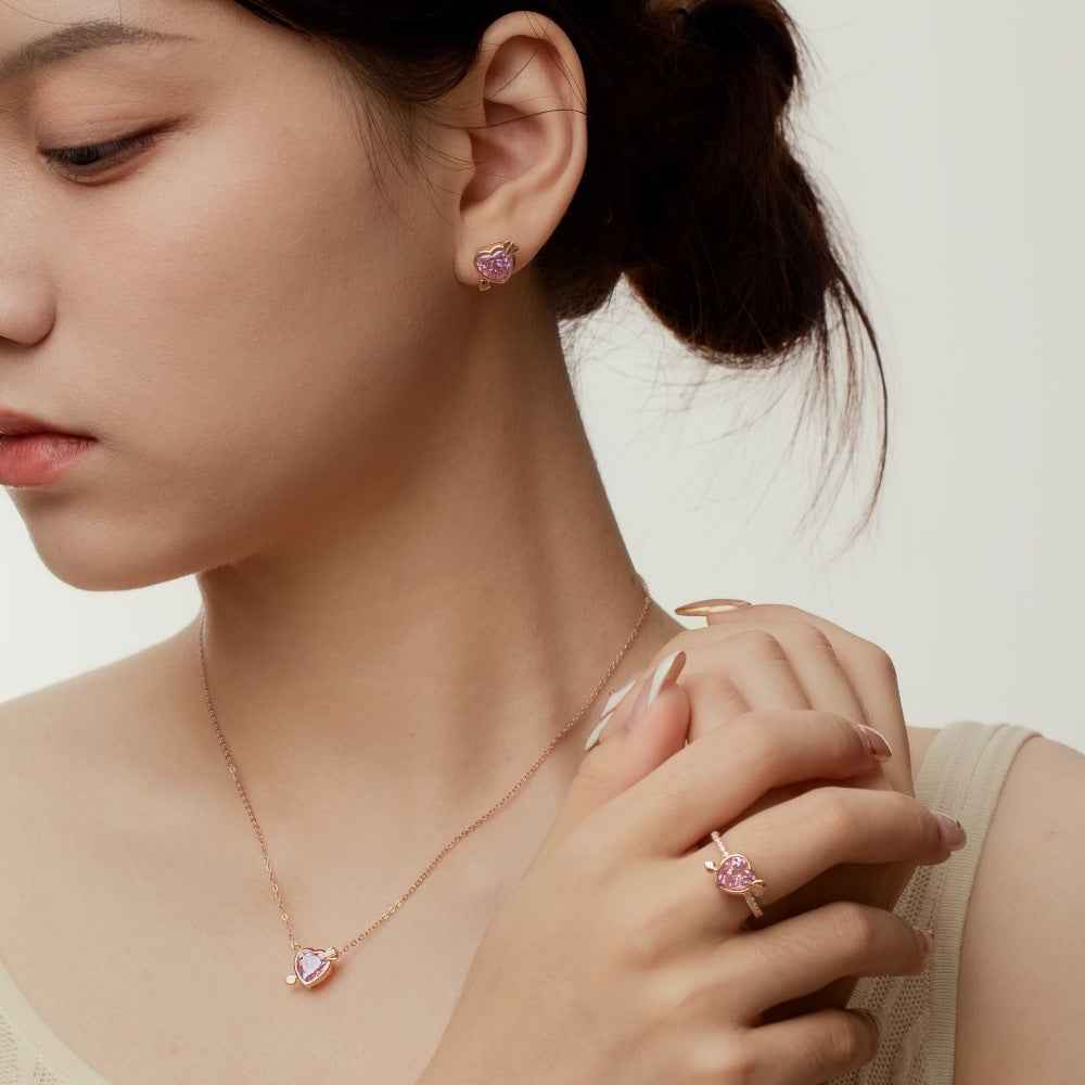 “Cupid Spark” 925 Sterling Silver Rose Gold Pink Heart Jewelry Set