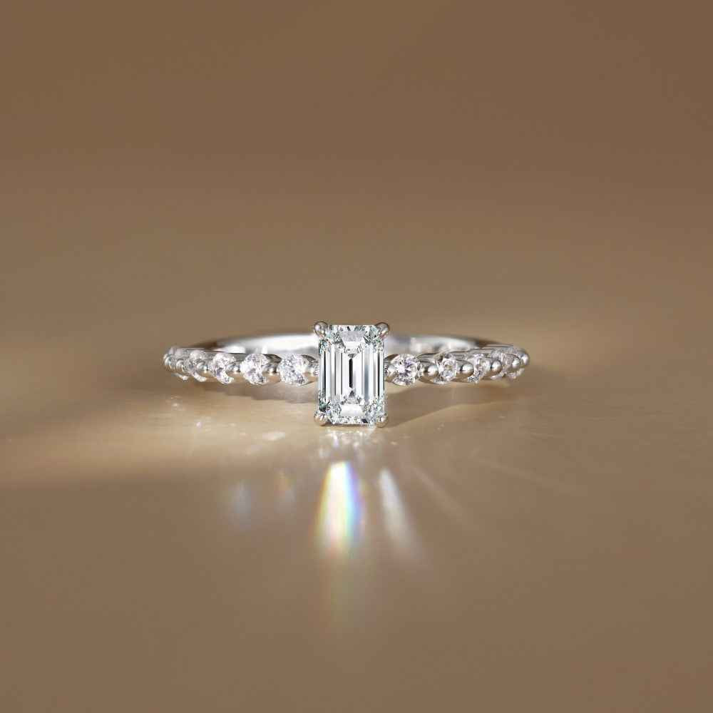 “Luminous Promise” 925 Sterling Silver 0.6CT Emerald-Cut Moissanite Ring