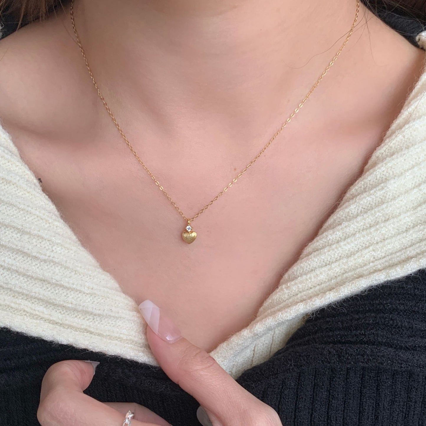 "Brushed Heart" S925 Sterling Silver Necklace with Zircon