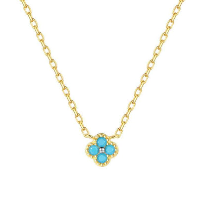 “Tiny Clover Luck” 925 Sterling Silver Mini Turquoise Necklace & Bracelet Set