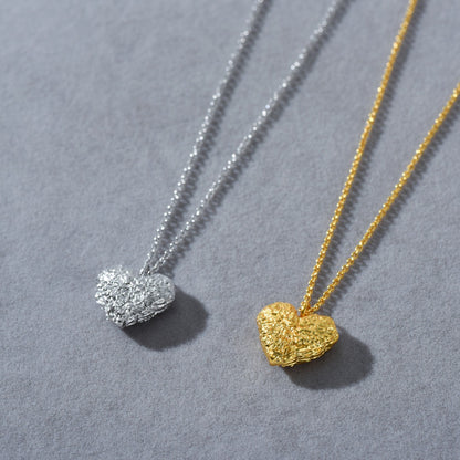 “Textured Heart” 18K Real Gold Plated Brass Pendant Necklace