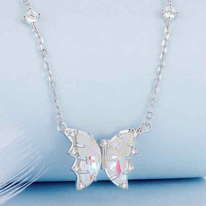 “Prism Flutter” 925 Sterling Silver Pink Butterfly Necklace