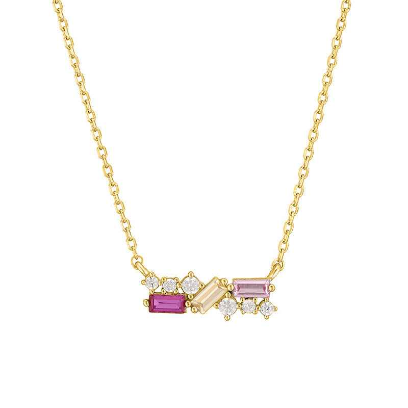 “Trilume Bar” 925 Sterling Silver Multicolor Zircon Necklace