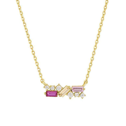 “Trilume Bar” 925 Sterling Silver Multicolor Zircon Necklace