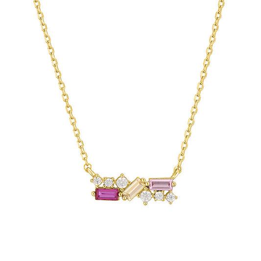 “Trilume Bar” 925 Sterling Silver Multicolor Zircon Necklace