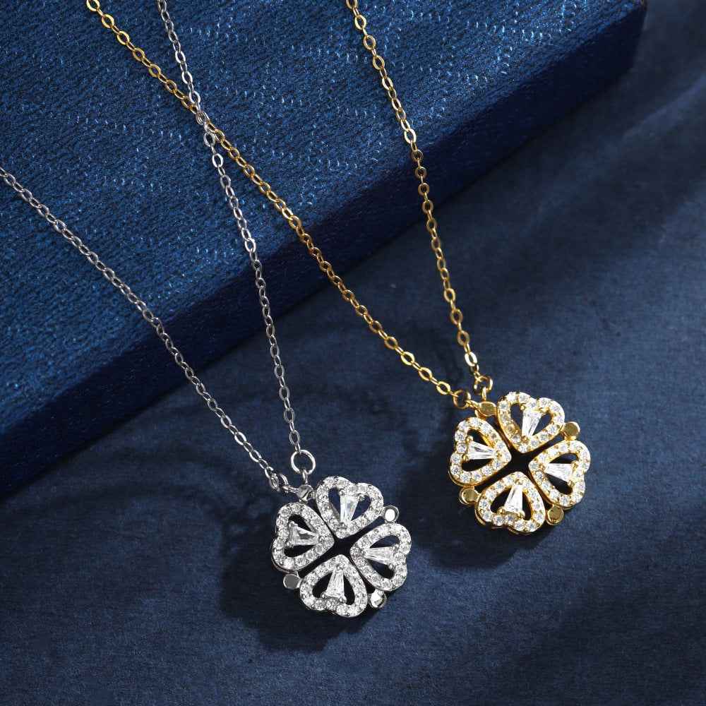 “Lucky Morph” 925 Sterling Silver Convertible Clover & Heart Necklace