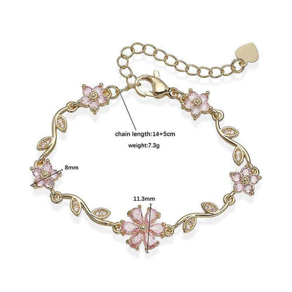 “Blossom Vine” Gold-Tone Brass Multicolor Zircon Flower Bracelet