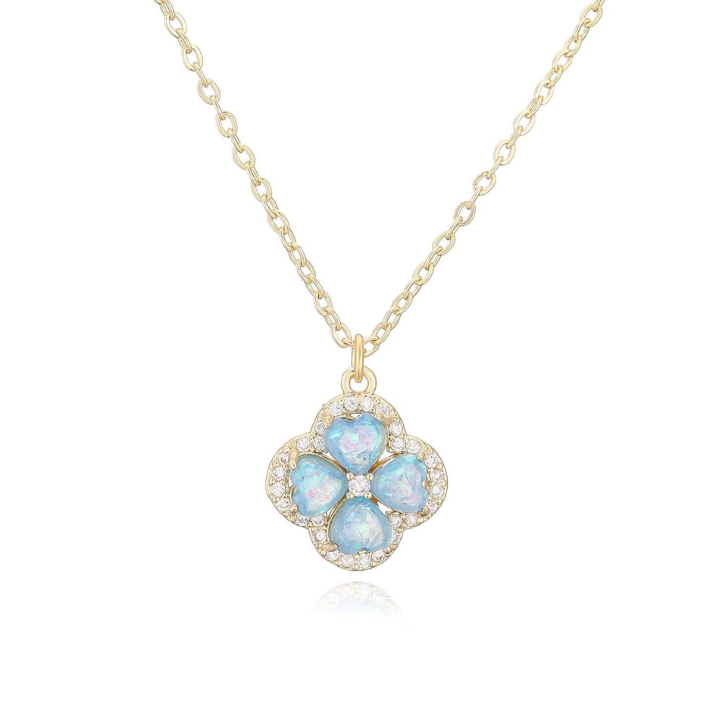 “Clover Bloom” Gold-Tone Brass Colorful Zircon Clover Jewelry Set