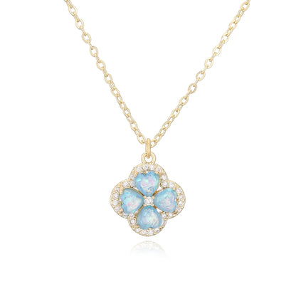 “Clover Bloom” Gold-Tone Brass Colorful Zircon Clover Jewelry Set
