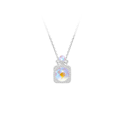 “Aurora Perfume” S925 Sterling Silver Iridescent Perfume Bottle Necklace