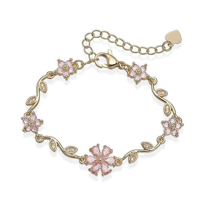 “Blossom Vine” Gold-Tone Brass Multicolor Zircon Flower Bracelet
