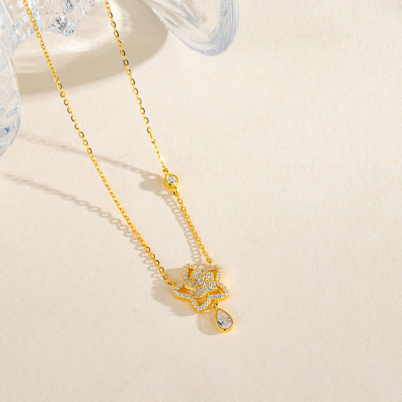 “Starlit Dew” S925 Sterling Silver Star Drop Necklace
