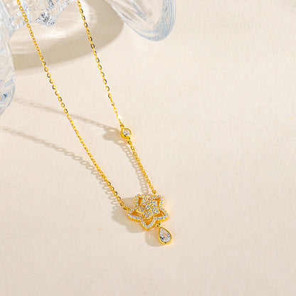 “Starlit Dew” S925 Sterling Silver Star Drop Necklace
