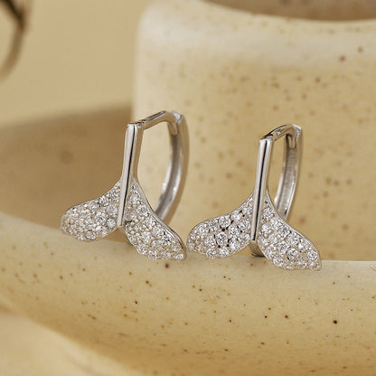 "Mermaid Tail" 925 Sterling Silver Pavé Whale-Tail Earrings