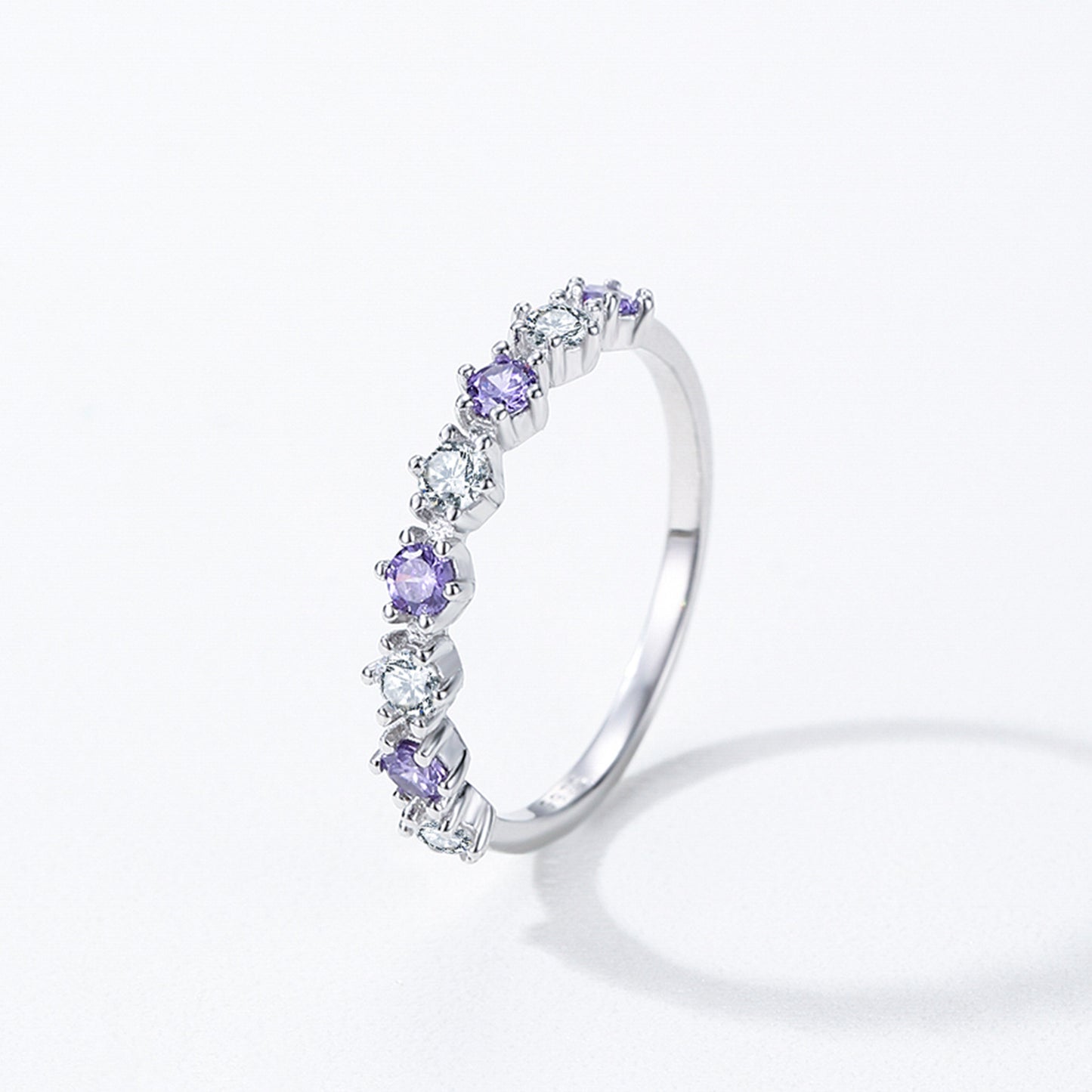 “Violet Lumière” 925 Sterling Silver Alternating Zircon Band Ring