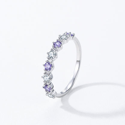 “Violet Lumière” 925 Sterling Silver Alternating Zircon Band Ring